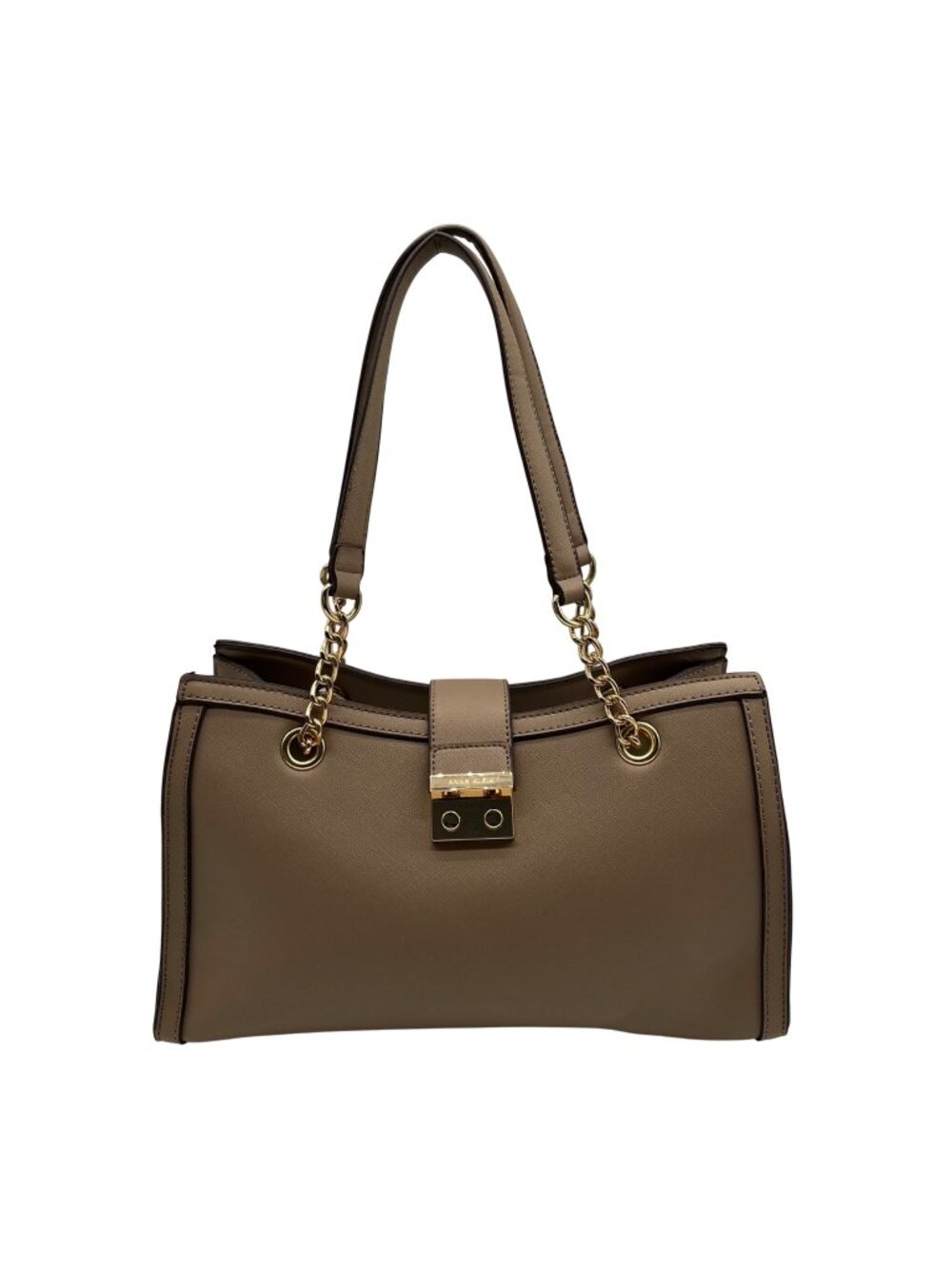 Anne Klein Beige Saffiano Leather Tote Bag